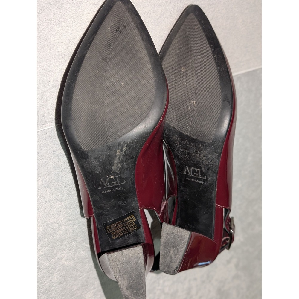 AGL Attilio Giusti Leombruni Burgundy Patent Leather Slingback Block Heels EU 38 - Picture 12 of 12